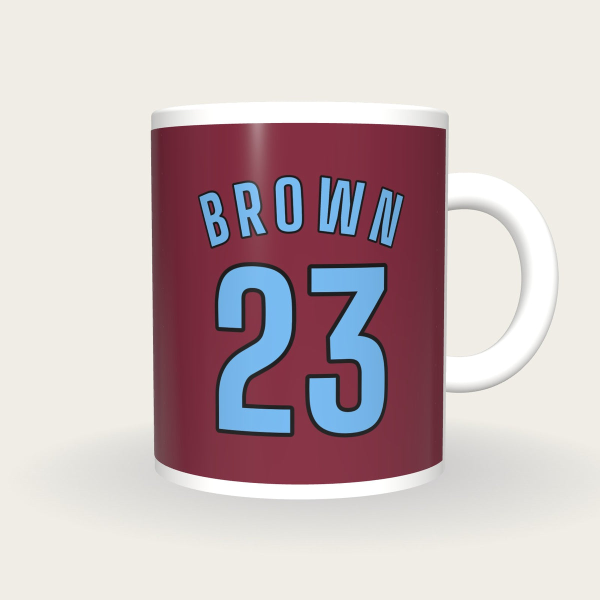 Personalised Claret and Blue Football Shirt Mug, front