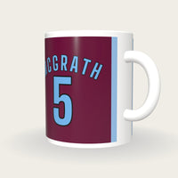 Personalised Claret with Sky Blue Sleeves Football Shirt Mug, three-quarter view