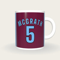 Personalised Claret with Sky Blue Sleeves Football Shirt Mug, front