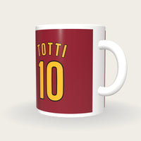 Personalised Crimson and Gold Football Shirt Mug, three-quarter view