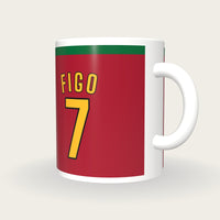 Personalised Crimson and Green Football Shirt Mug, three-quarter view