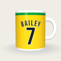 Personalised Gold and Black Football Shirt Mug, front