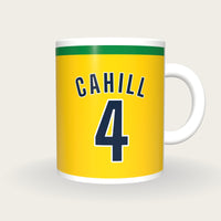 Personalised Gold and Green Football Shirt Mug, front