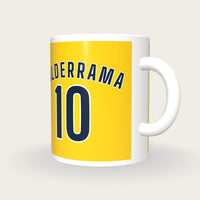 Personalised Gold and Navy Football Shirt Mug, three-quarter view
