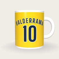Personalised Gold and Navy Football Shirt Mug, front