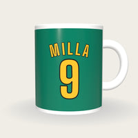 Personalised Green and Gold Football Shirt Mug, front