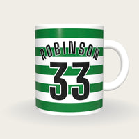 Personalised Green and White Hoops Football Shirt Mug, front