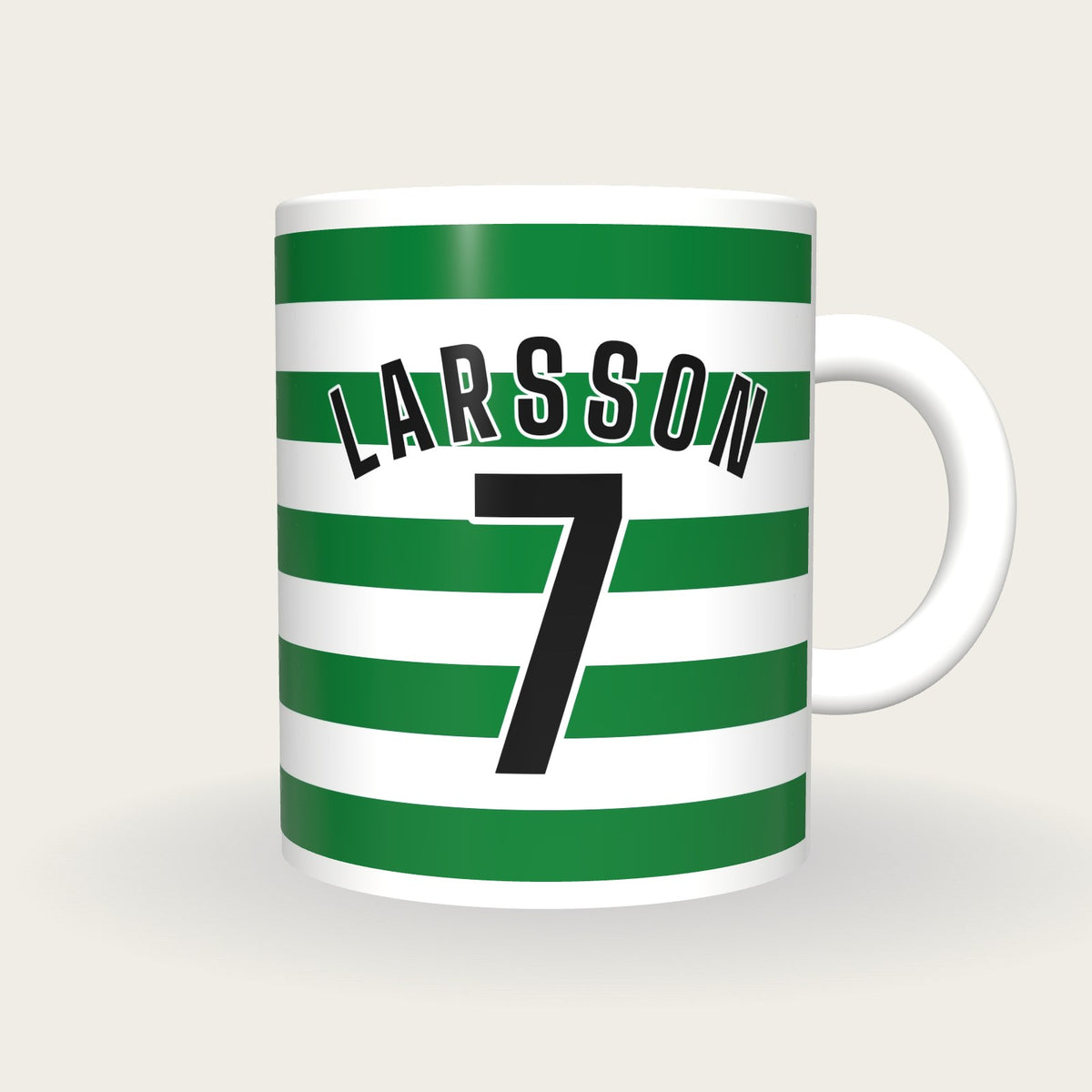 Personalised Green and White Hoops Football Shirt Mug, front