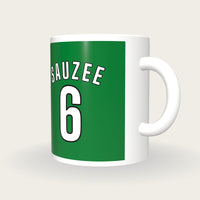 Personalised Green with White Sleeves Football Shirt Mug, three-quarter view