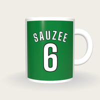 Personalised Green with White Sleeves Football Shirt Mug, front