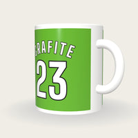 Personalised Lime Green and White Football Shirt Mug, three-quarter view
