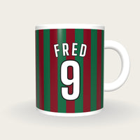 Personalised Maroon and Green Stripes Football Shirt Mug, front