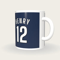 Personalised Navy and White Football Shirt Mug, three-quarter view