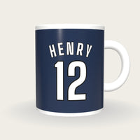 Personalised Navy and White Football Shirt Mug, front