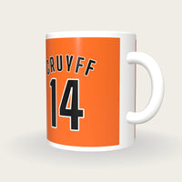 Personalised Orange and Black Football Shirt Mug, three-quarter view