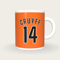 Personalised Orange and Black Football Shirt Mug, front