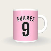 Personalised Pink and Black Football Shirt Mug, front