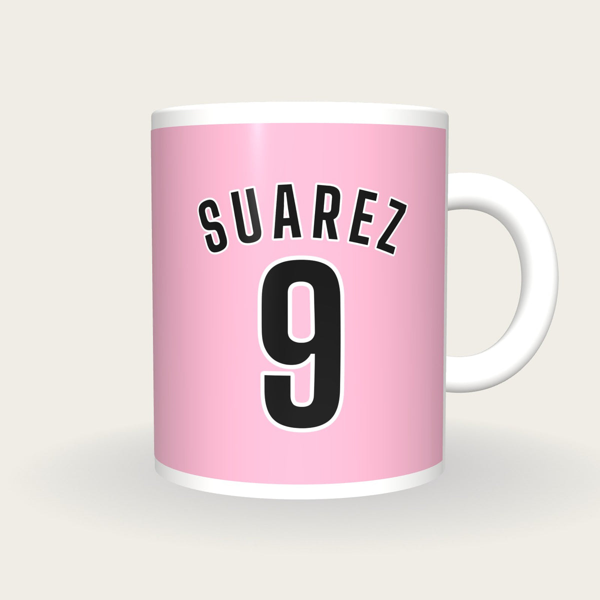 Personalised Pink and Black Football Shirt Mug, front