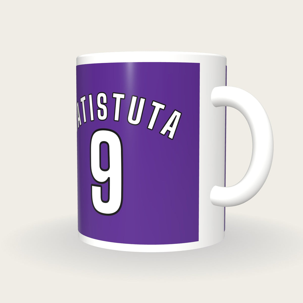 Personalised Purple and White Football Shirt Mug, three-quarter view