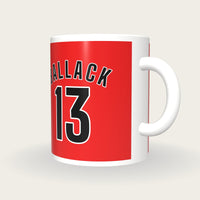 Personalised Red and Black Football Shirt Mug, three-quarter view