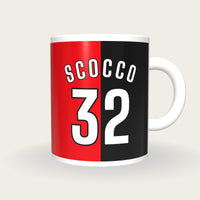 Personalised Red and Black Halves Football Shirt Mug, front