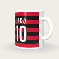 Personalised Red and Black Hoops Football Shirt Mug, three-quarter view