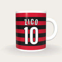Personalised Red and Black Hoops Football Shirt Mug, front