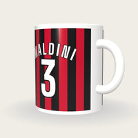 Personalised Red and Black Stripes Football Shirt Mug, three-quarter view