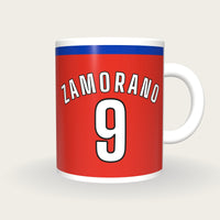 Personalised Red and Blue Football Shirt Mug, front