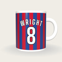 Personalised Red and Blue Stripes Football Shirt Mug, front