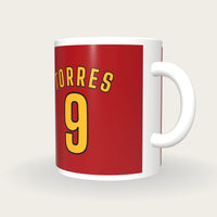 Personalised Red and Gold Football Shirt Mug, three-quarter view