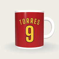 Personalised Red and Gold Football Shirt Mug, front
