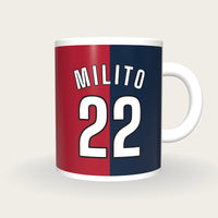 Personalised Red and Navy Halves Football Shirt Mug, front