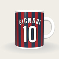 Personalised Red and Navy Stripes Football Shirt Mug, front