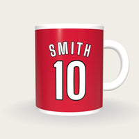 Personalised Red and White Football Shirt Mug, front