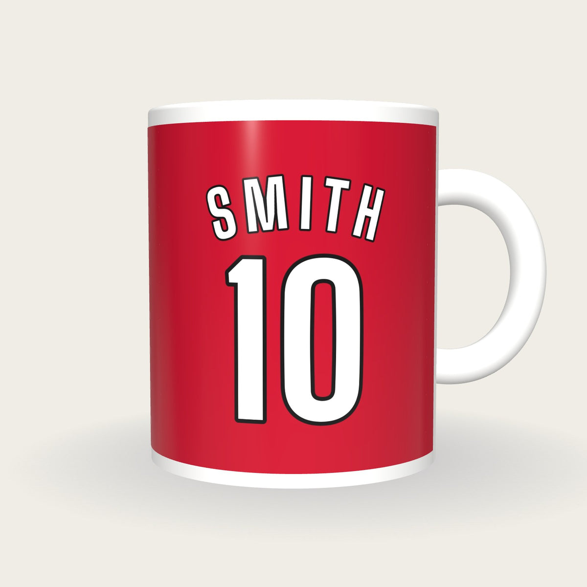 Personalised Red and White Football Shirt Mug, front