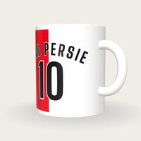 Personalised Red and White Halves Football Shirt Mug, three-quarter view