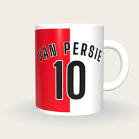 Personalised Red and White Halves Football Shirt Mug, front