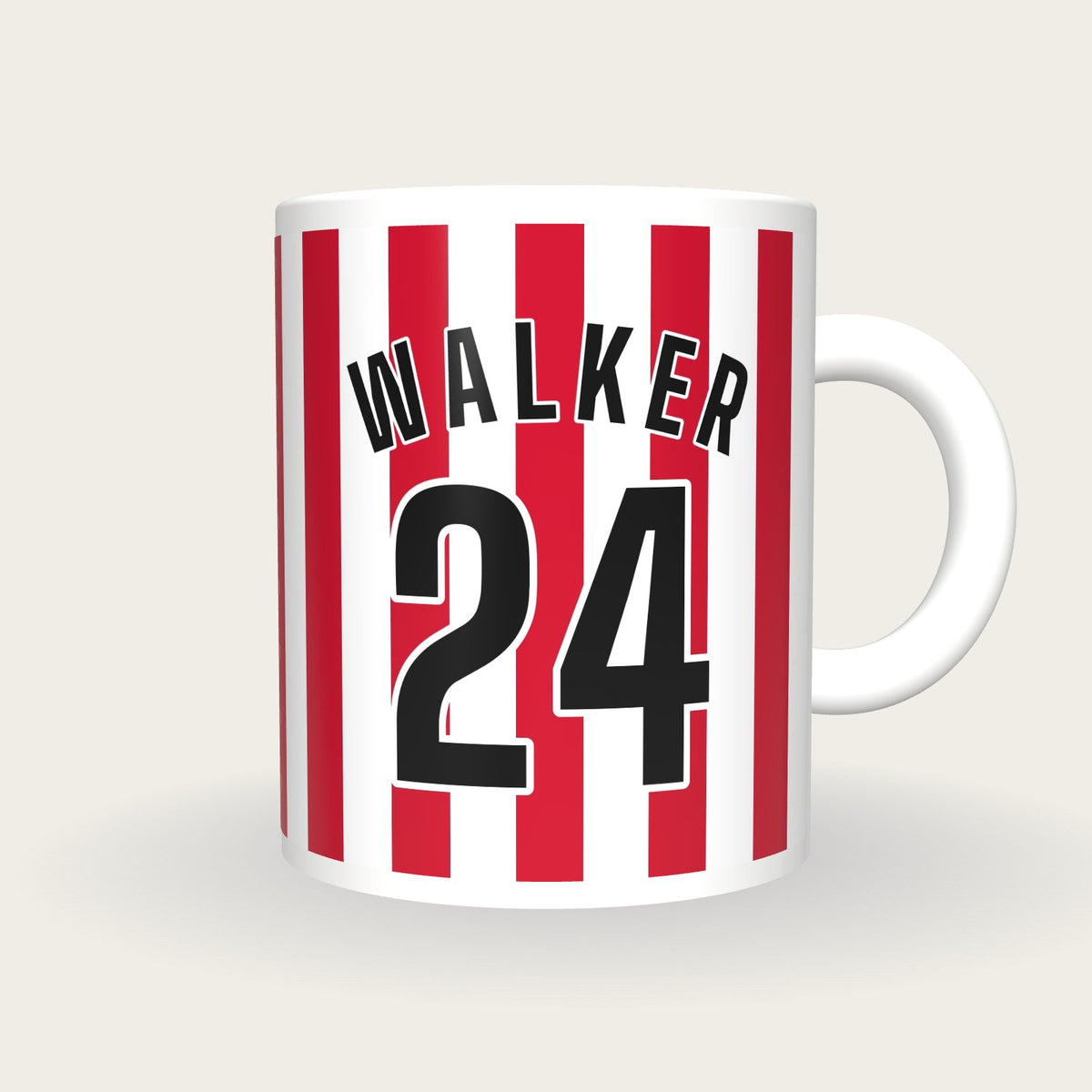 Personalised Red and White Stripes Football Shirt Mug, front