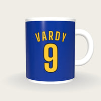 Personalised Royal Blue and Gold Football Shirt Mug, front