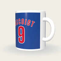 Personalised Royal Blue and Red Football Shirt Mug, three-quarter view