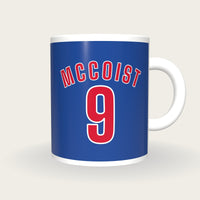 Personalised Royal Blue and Red Football Shirt Mug, front