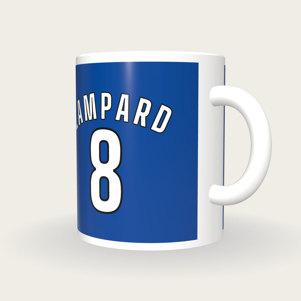 Personalised Royal Blue and White Football Shirt Mug, three-quarter view