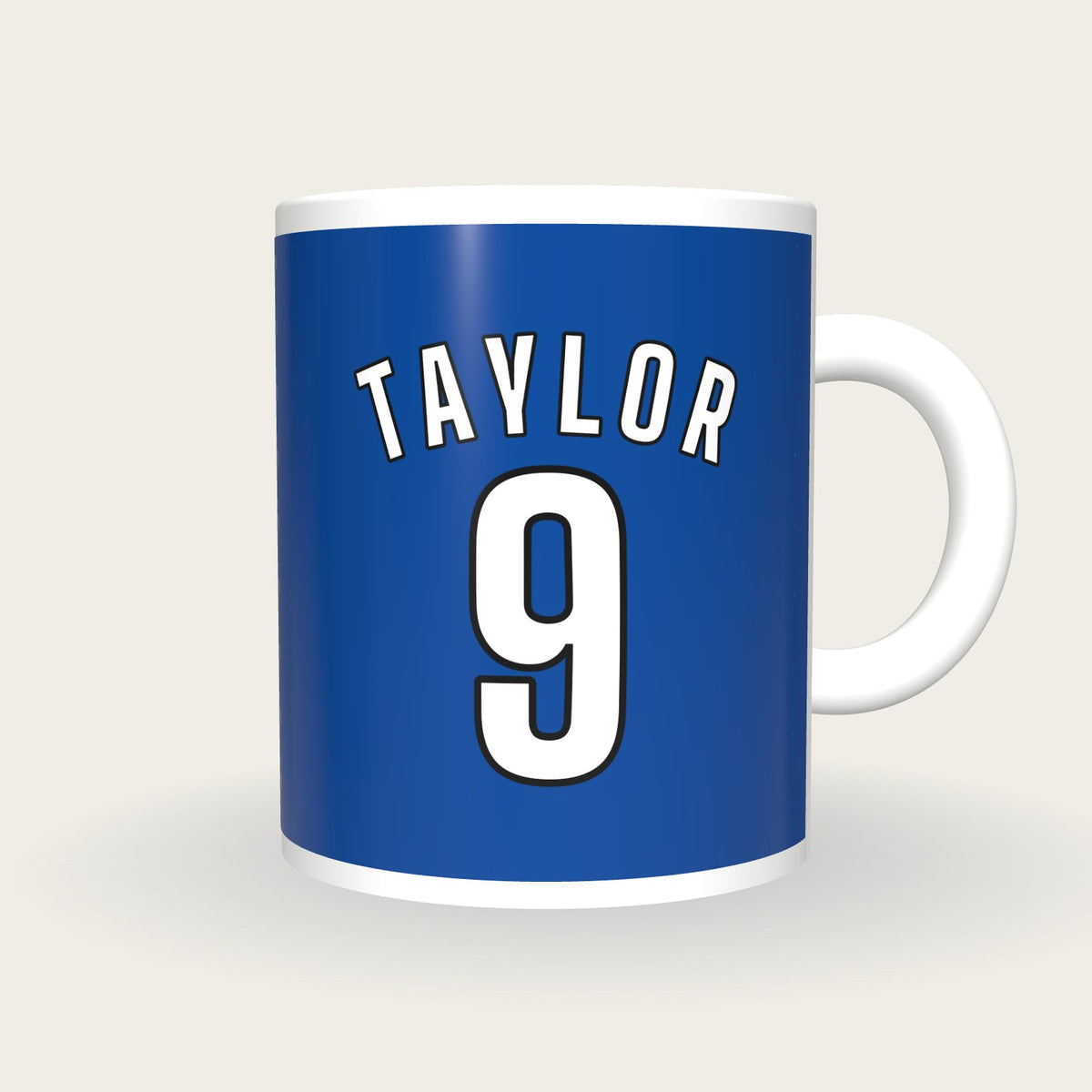 Personalised Royal Blue and White Football Shirt Mug, front