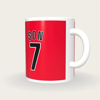 Personalised Scarlet and Black Football Shirt Mug, three-quarter view
