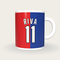 Personalised Scarlet and Blue Halves Football Shirt Mug, front