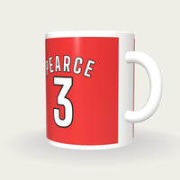 Personalised Scarlet and White Football Shirt Mug, three-quarter view