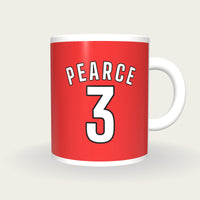 Personalised Scarlet and White Football Shirt Mug, front