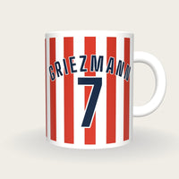 Personalised Scarlet and White Stripes Football Shirt Mug, front