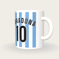 Personalised Sky Blue and White Stripes Football Shirt Mug, three-quarter view